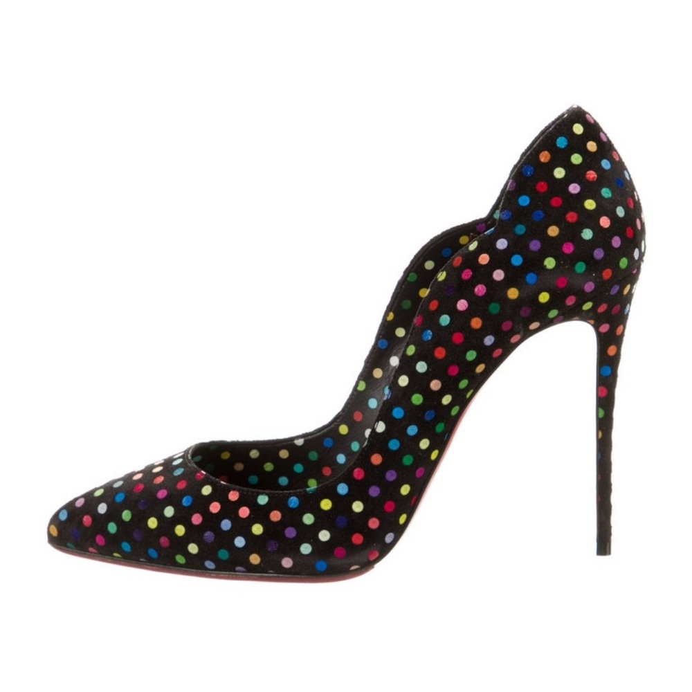 Sold 1/25/25–Christian Louboutin Suede Polka Dot Pumps